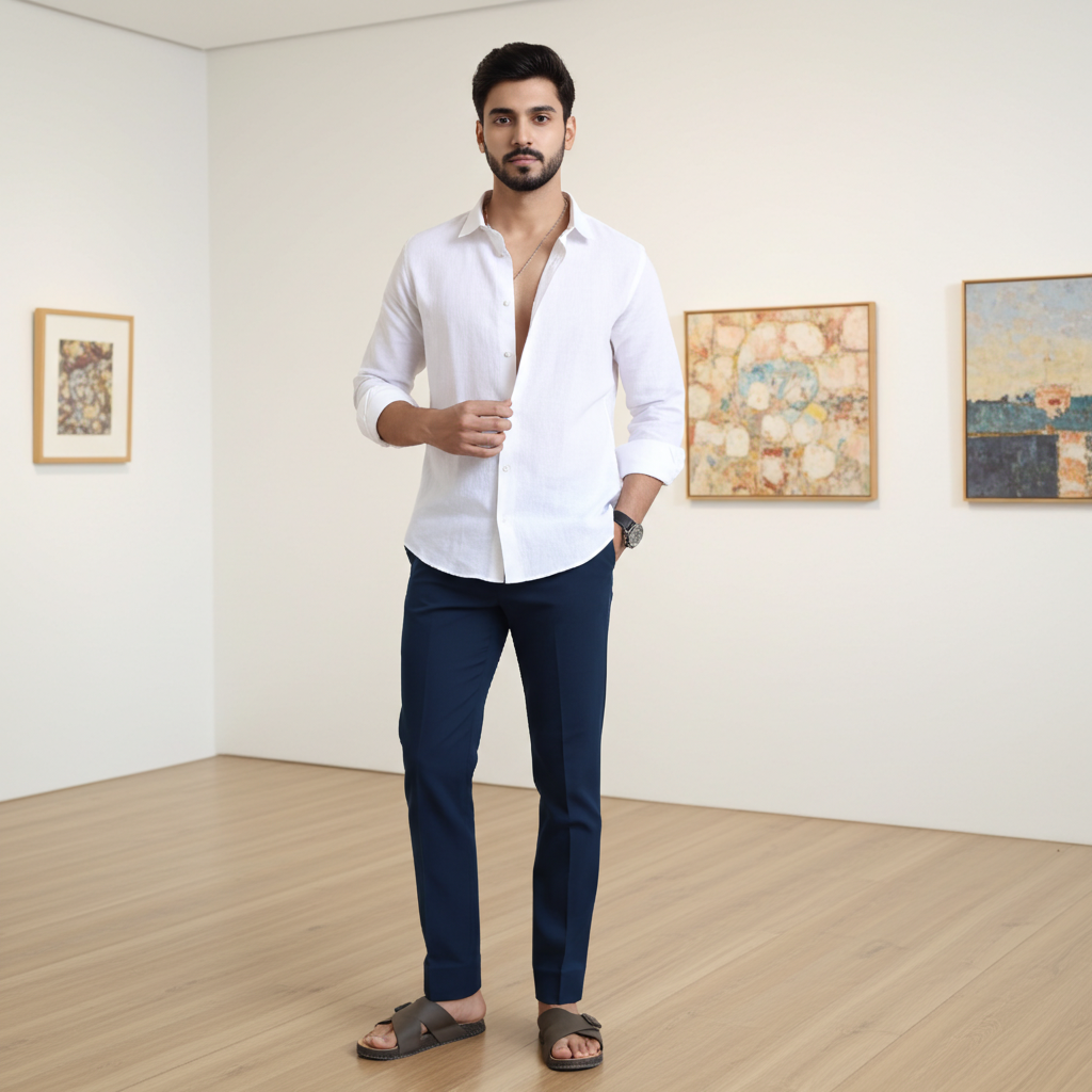 white linen men's formal shirt by Styro Hub