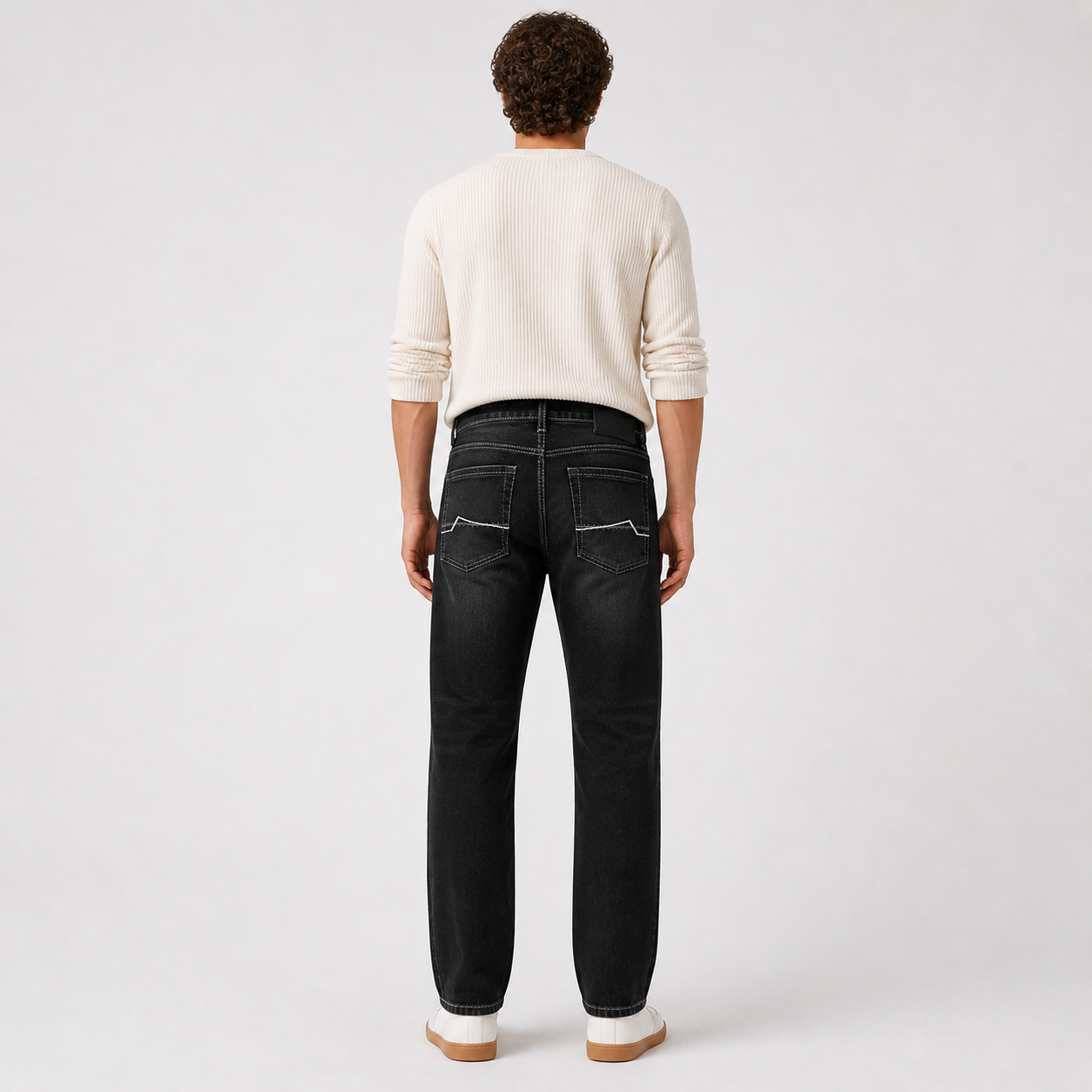 Washed Black Straight Fit Denim Jeans with Contrast Stitch