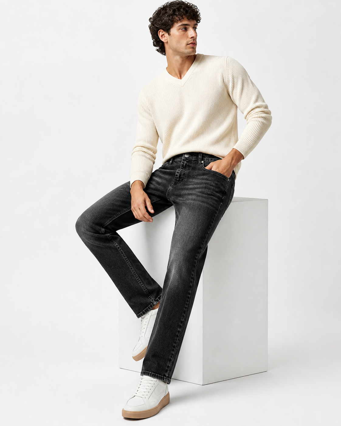 Washed Grey Straight Fit Denim Jeans