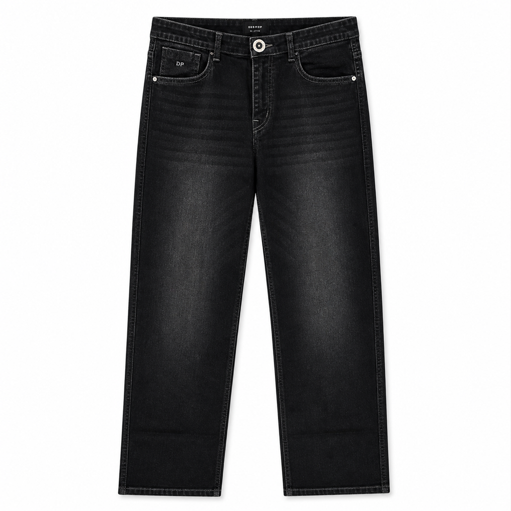 Dark Washed Black Straight Fit Denim Jeans