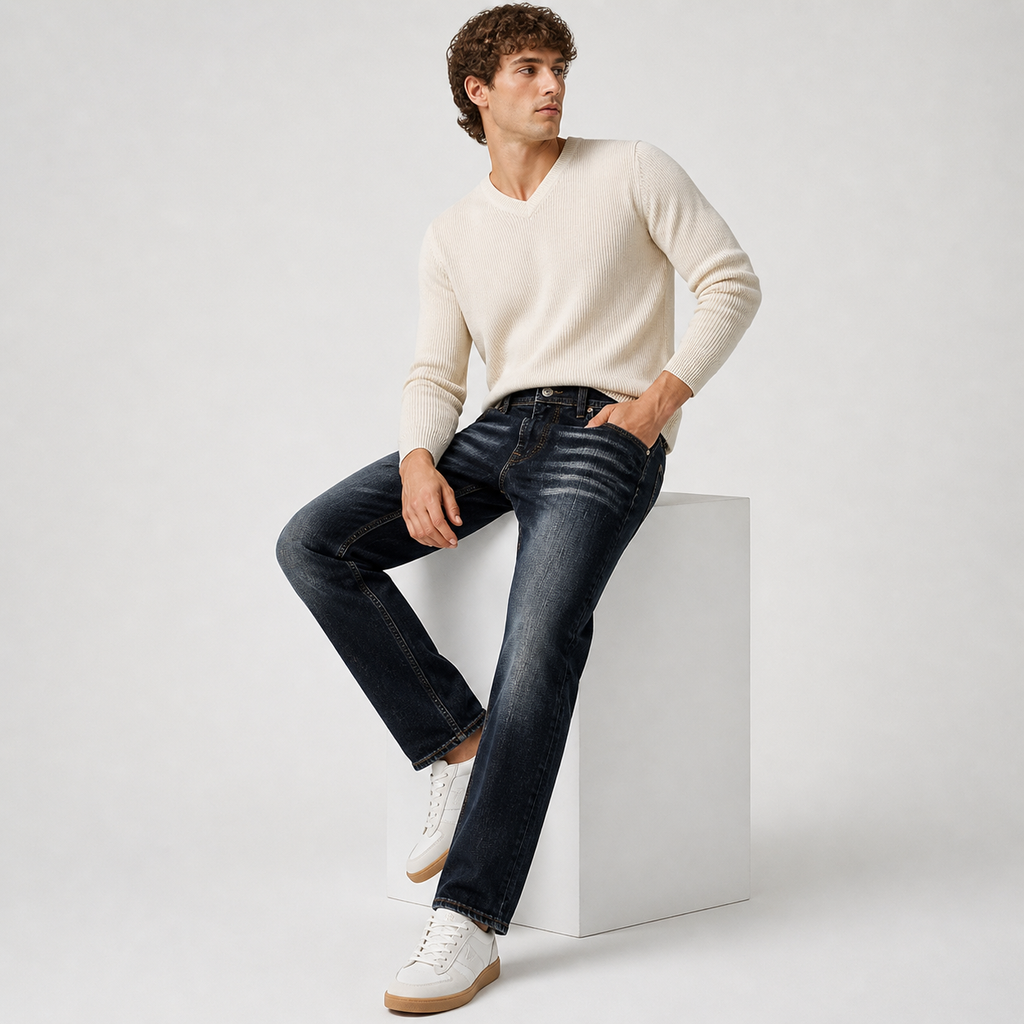 Washed Blue Straight Fit Denim Jeans