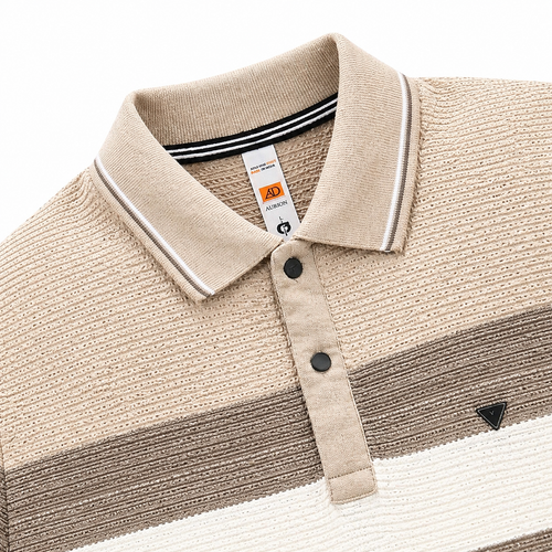 Men’s Classic Knit Striped Polo Tee – Premium Fit
