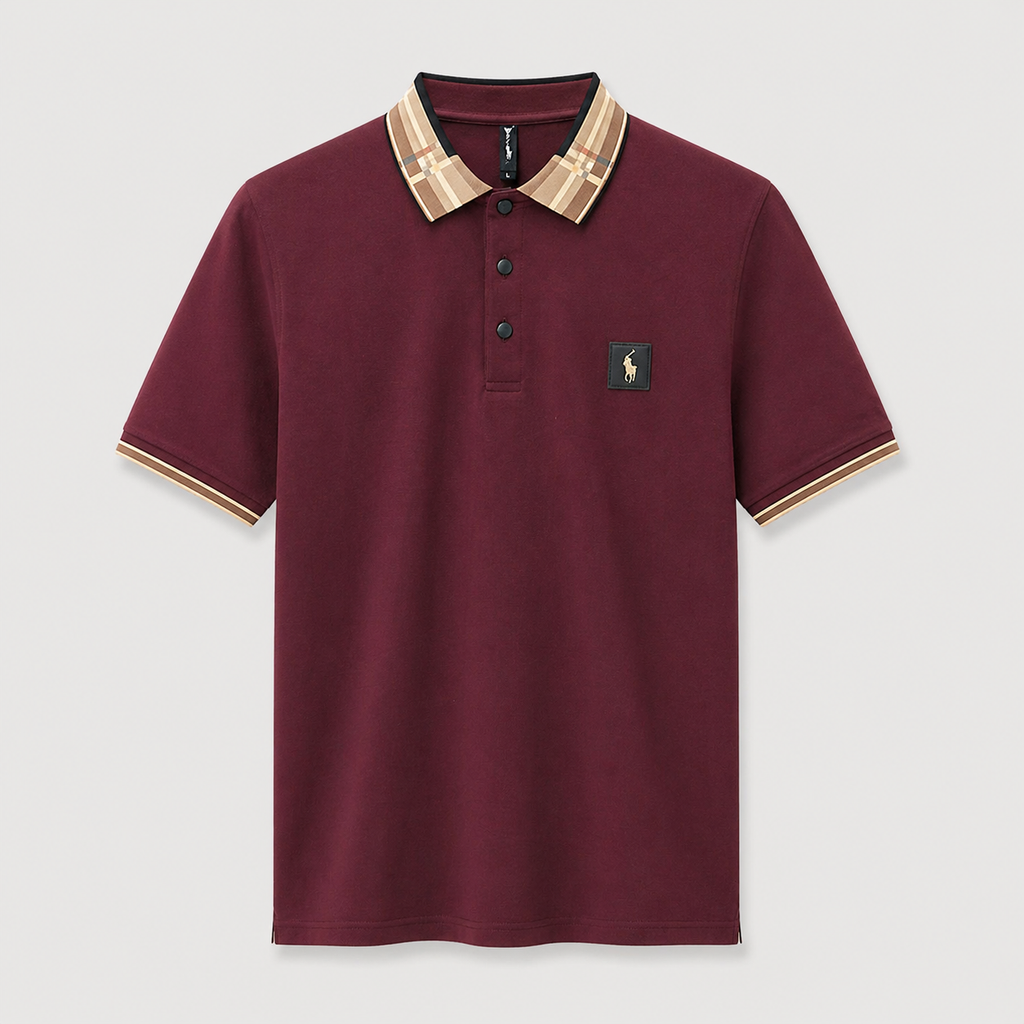 Men’s Maroon Polo T-Shirt with Contrast Collar – Premium Casual Fit