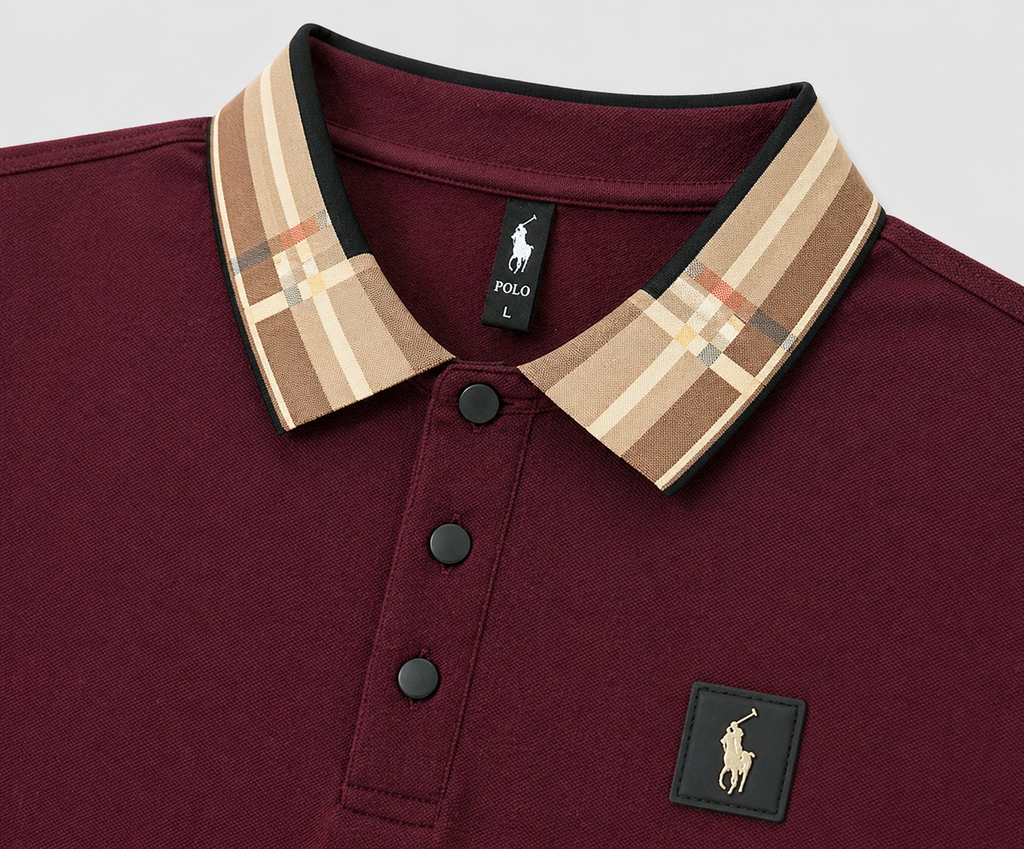 Men’s Maroon Polo T-Shirt with Contrast Collar – Premium Casual Fit