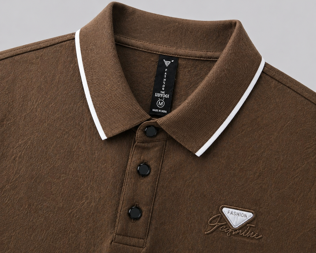 Urban Luxe Textured Polo Shirt – Coffee Brown Edition