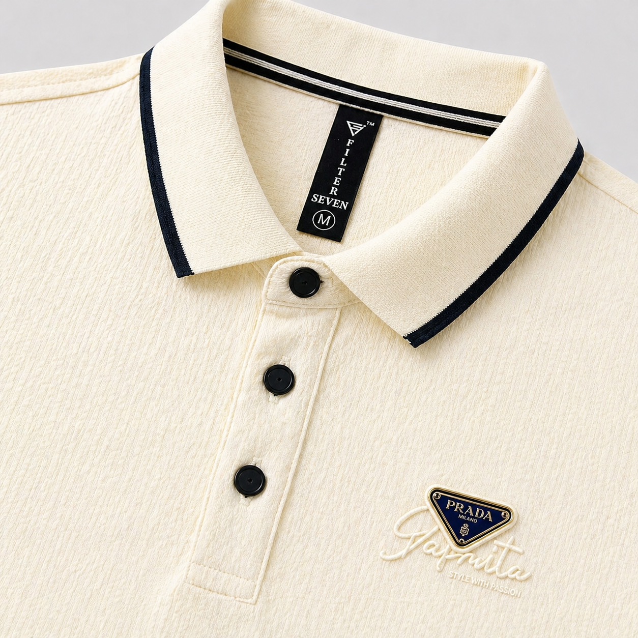 Minimal Textured Polo – Ivory Luxe Edition