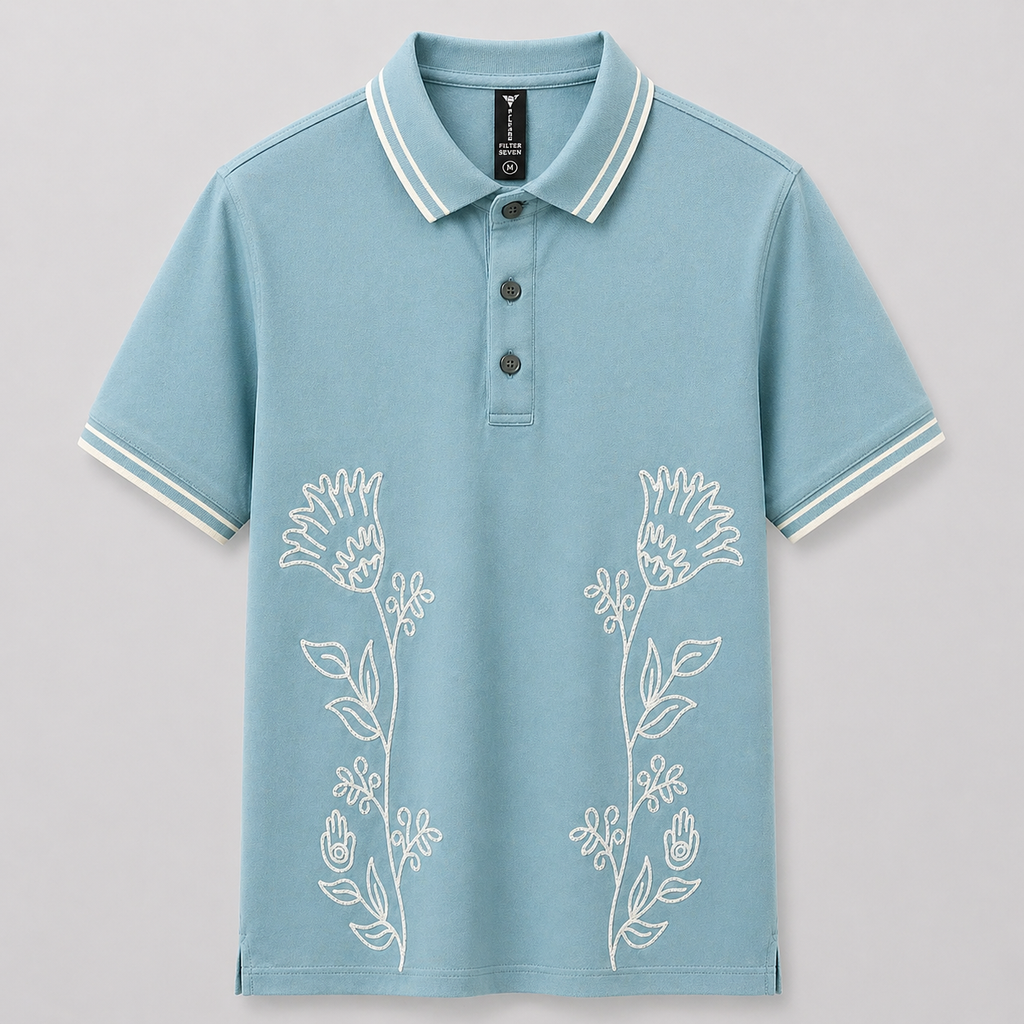 Embroidered Textured Polo – Sky Blue Signature Edition