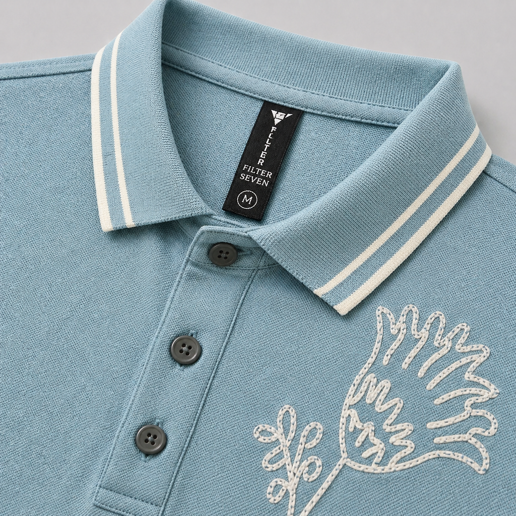 Embroidered Textured Polo – Sky Blue Signature Edition
