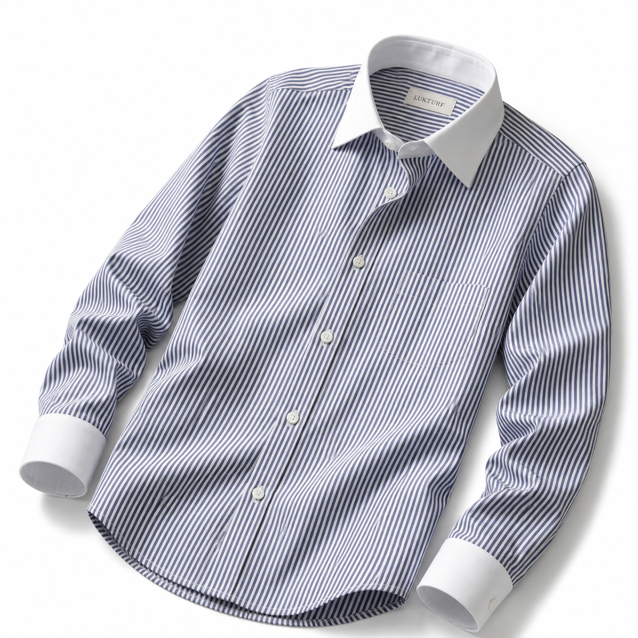 Classic Black and White Stripe Formal Shirt with Pocket - Full Sleeve Style