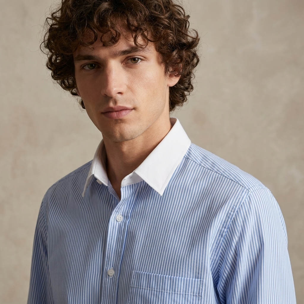 Styro Hub Skyblue Stripe Formal Shirt with White Collar and Cuffs
